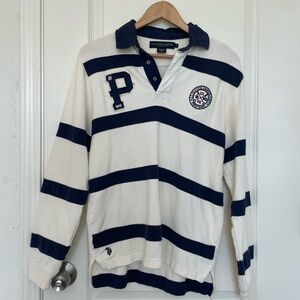Vintage U.S. Polo Assn. Men's Navy and White Striped Shirt